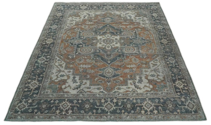 Traditional Distressed Brown And Gray Hand Knotted wool Area Rug.