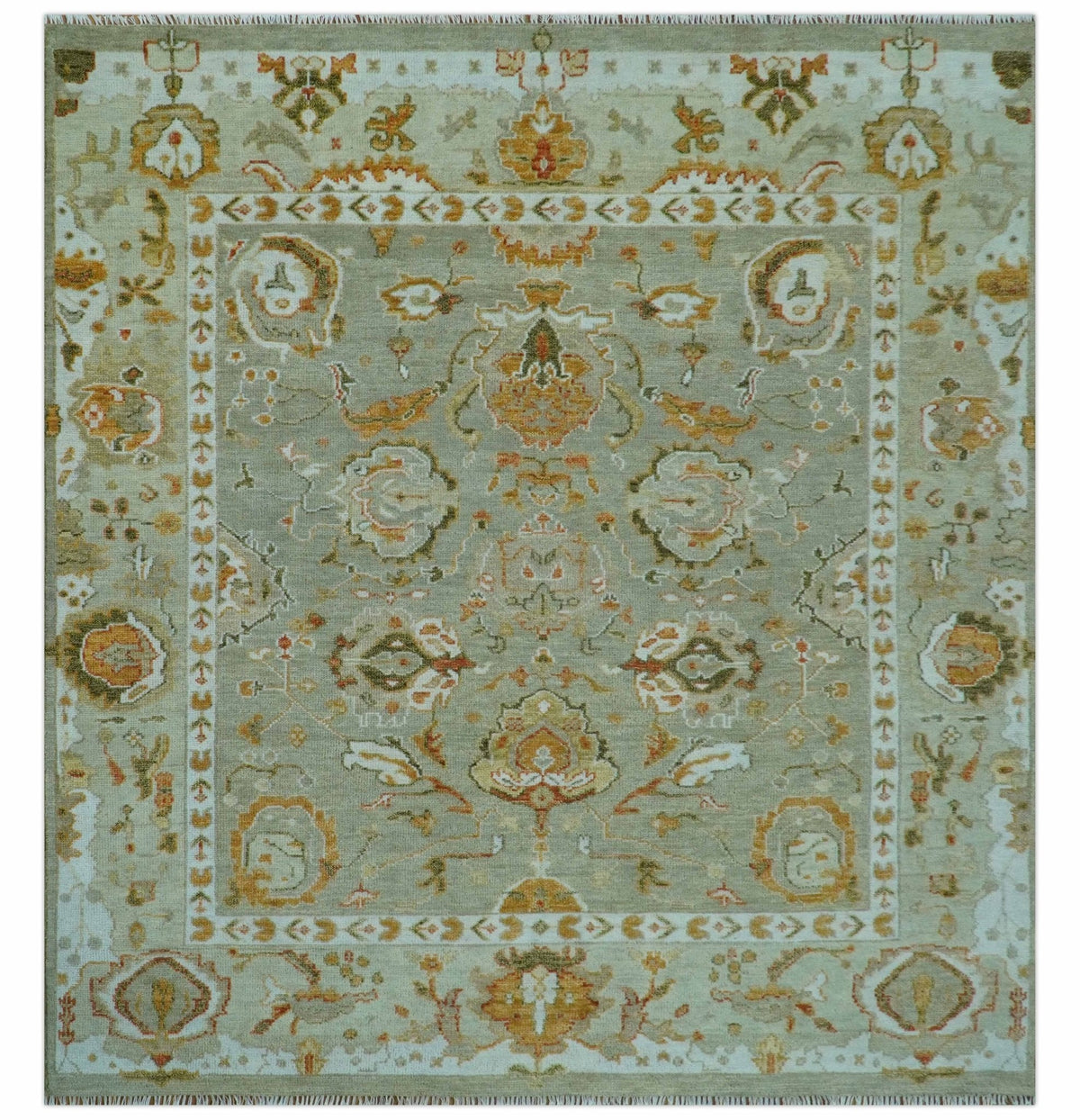 Hand Knotted Antique Peach and Beige Traditional Oushak Custom Made Wool Area Rug.