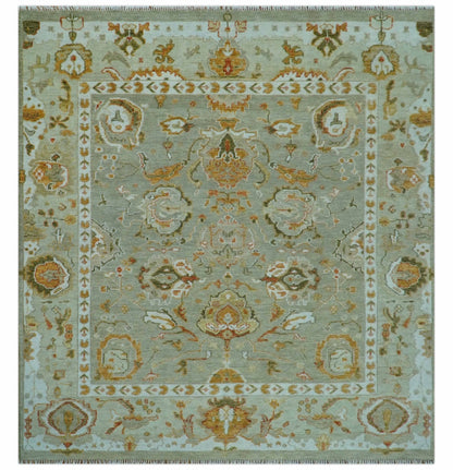 Hand Knotted Antique Peach and Beige Traditional Oushak Custom Made Wool Area Rug.