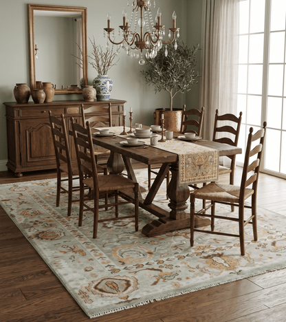 Hand Knotted Antique Peach and Beige Traditional Oushak Custom Made Wool Area Rug.