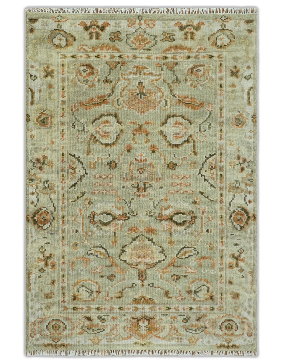 Hand Knotted Antique Peach and Beige Traditional Oushak Custom Made Wool Area Rug.