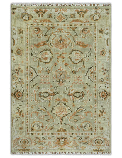 Hand Knotted Antique Peach and Beige Traditional Oushak Custom Made Wool Area Rug.