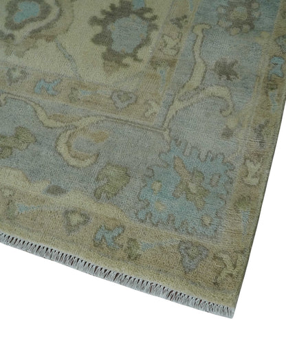 Hand Knotted Antique Style Beige and Silver Traditional Multi Size Oushak Wool Rug.