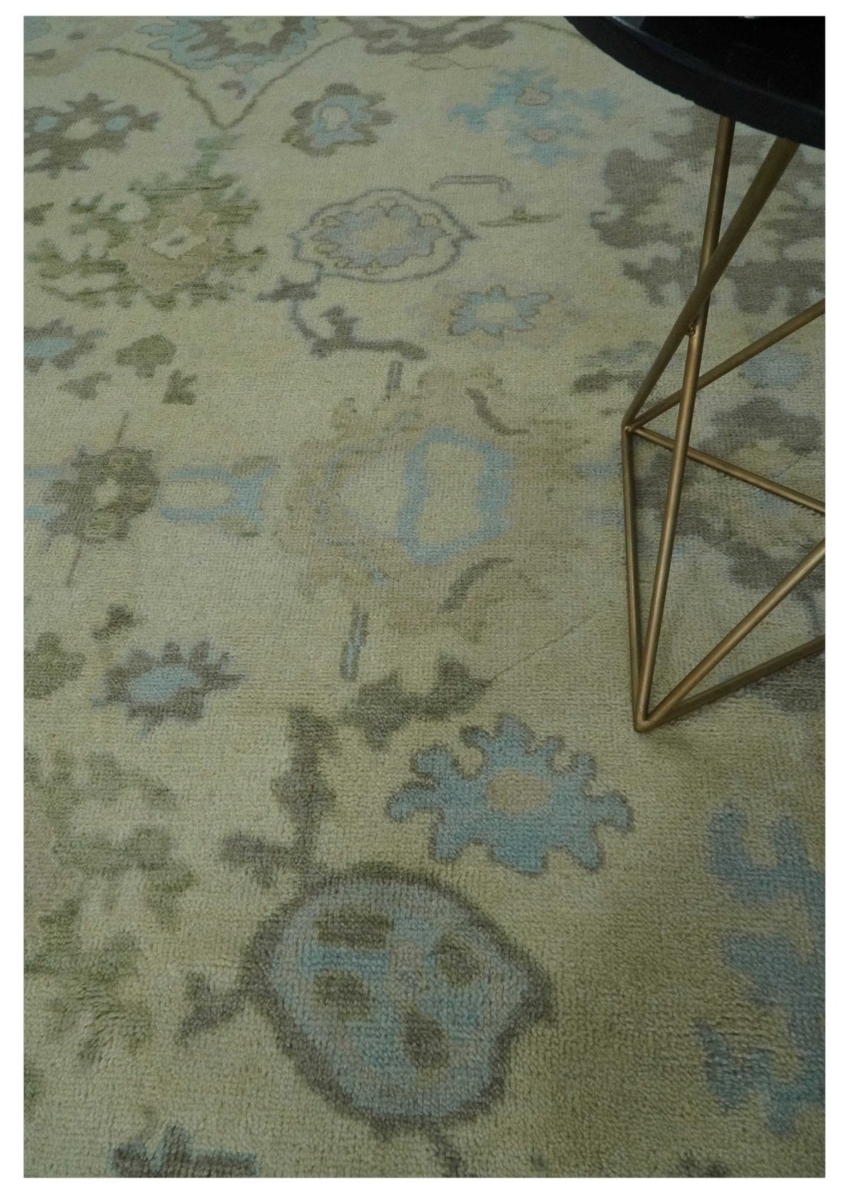 Hand Knotted Antique Style Beige and Silver Traditional Multi Size Oushak Wool Rug.