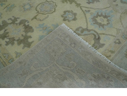 Hand Knotted Antique Style Beige and Silver Traditional Multi Size Oushak Wool Rug.