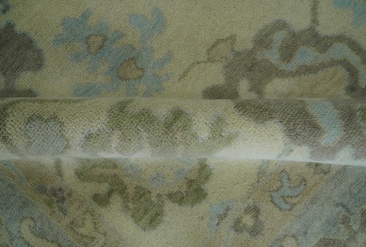 Hand Knotted Antique Style Beige and Silver Traditional Multi Size Oushak Wool Rug.