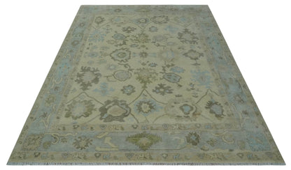 Hand Knotted Antique Style Beige and Silver Traditional Multi Size Oushak Wool Rug.