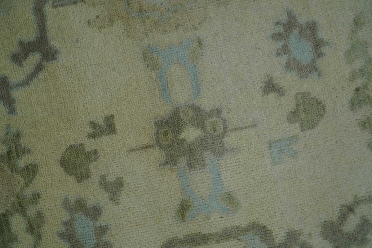 Hand Knotted Antique Style Beige and Silver Traditional Multi Size Oushak Wool Rug.