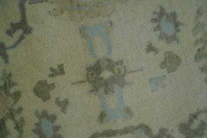 Hand Knotted Antique Style Beige and Silver Traditional Multi Size Oushak Wool Rug.