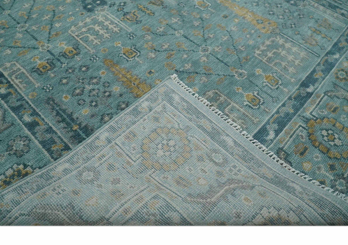 Hand Knotted Teal and Beige Multi Size Traditional Turkish Tree of Life Wool Rug.