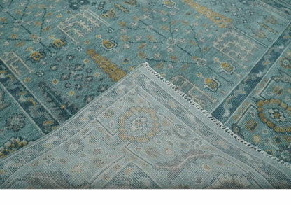 Hand Knotted Teal and Beige Multi Size Traditional Turkish Tree of Life Wool Rug.