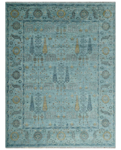 Hand Knotted Teal and Beige Multi Size Traditional Turkish Tree of Life Wool Rug.