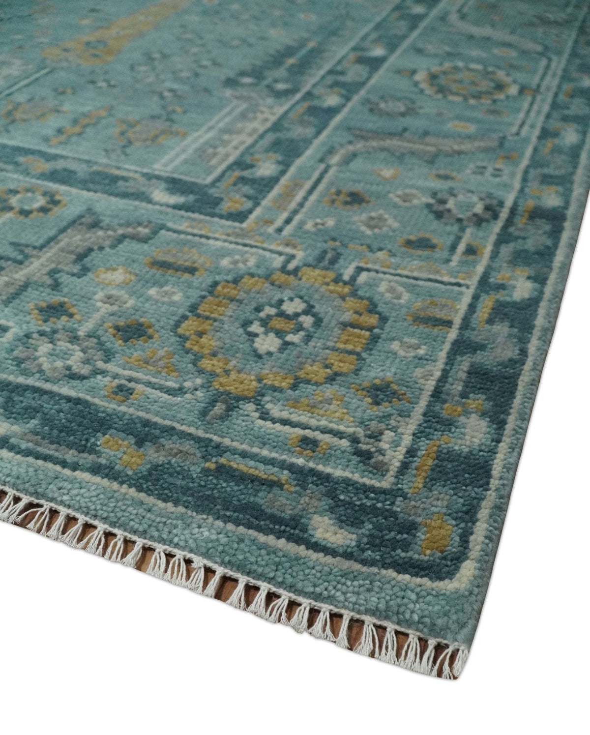 Hand Knotted Teal and Beige Multi Size Traditional Turkish Tree of Life Wool Rug.