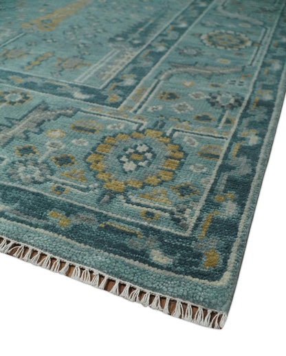 Hand Knotted Teal and Beige Multi Size Traditional Turkish Tree of Life Wool Rug.
