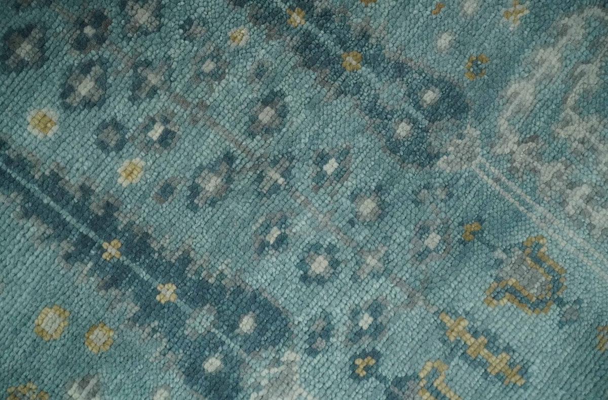 Hand Knotted Teal and Beige Multi Size Traditional Turkish Tree of Life Wool Rug.