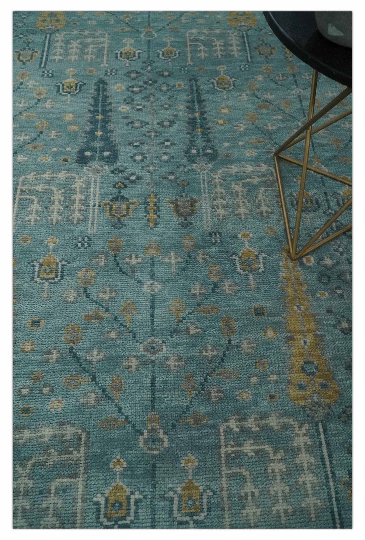 Hand Knotted Teal and Beige Multi Size Traditional Turkish Tree of Life Wool Rug.