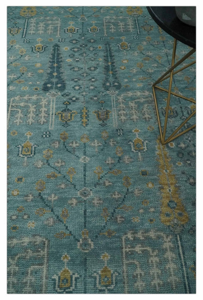 Hand Knotted Teal and Beige Multi Size Traditional Turkish Tree of Life Wool Rug.