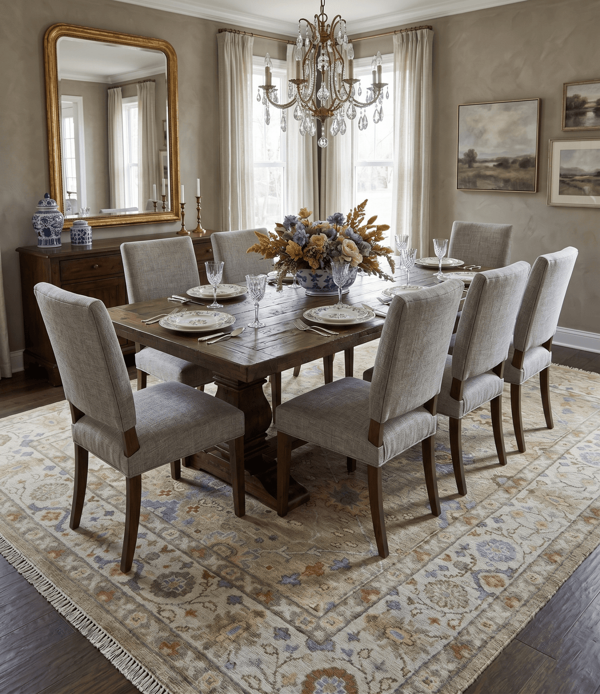 Hand Knotted Beige, Ivory and Gray Traditional Oushak Custom Made Wool Rug.