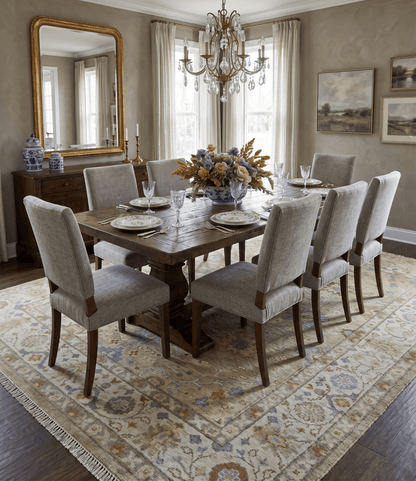 Hand Knotted Beige, Ivory and Gray Traditional Oushak Custom Made Wool Rug.