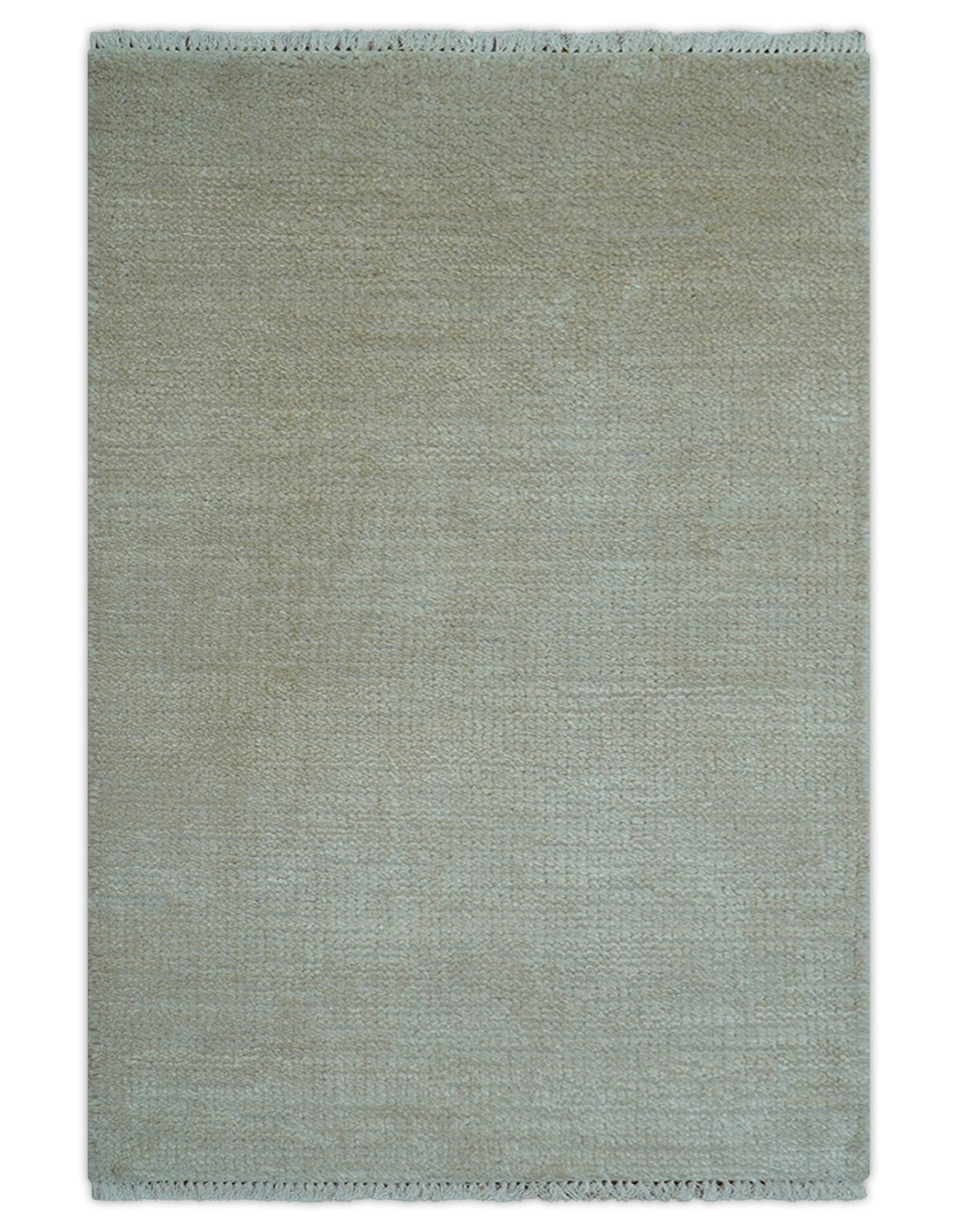 Hand Knotted Beige Modern Solid Design Wool And Silk Rug.