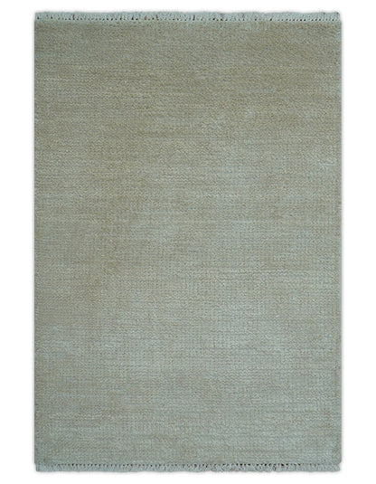 Hand Knotted Beige Modern Solid Design Wool And Silk Rug.