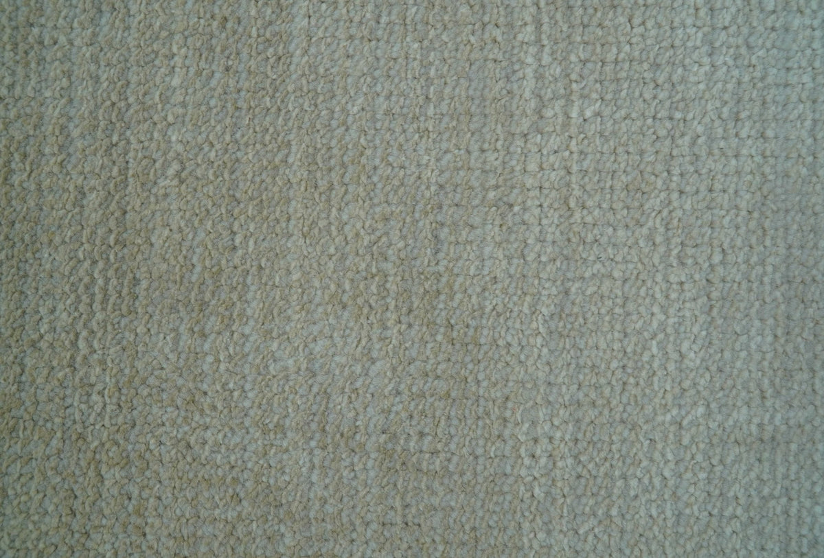 Hand Knotted Beige Modern Solid Design Wool And Silk Rug.