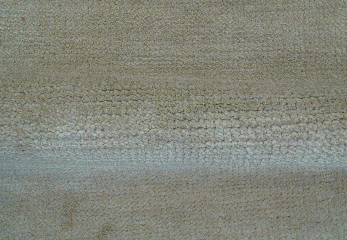 Hand Knotted Beige Modern Solid Design Wool And Silk Rug.