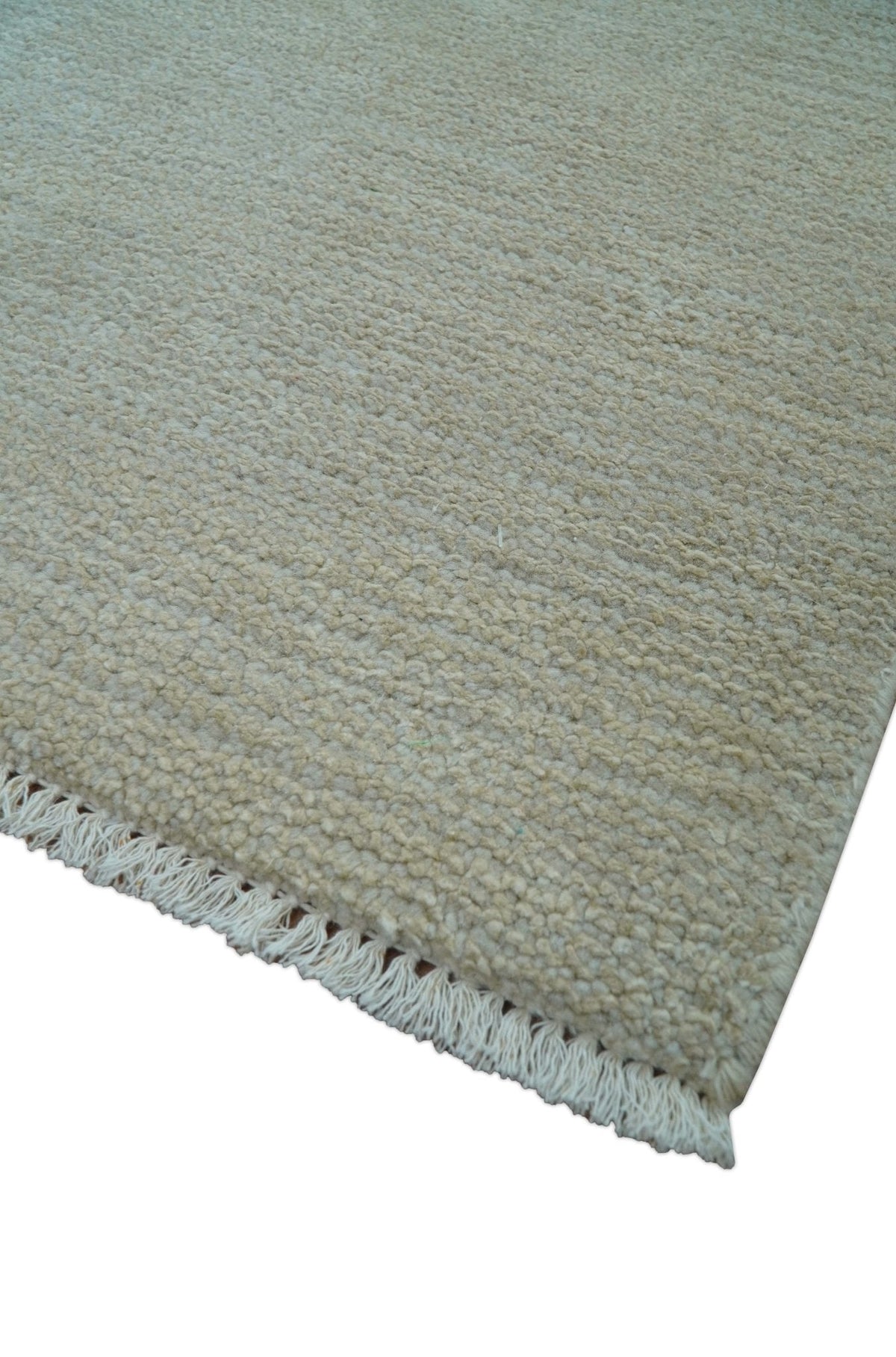 Hand Knotted Beige Modern Solid Design Wool And Silk Rug.