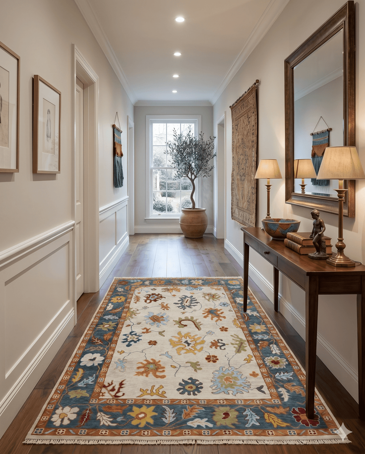 Hand Knotted Beige, Teal and Rust Traditional Oushak Multi size Wool Area Rug.