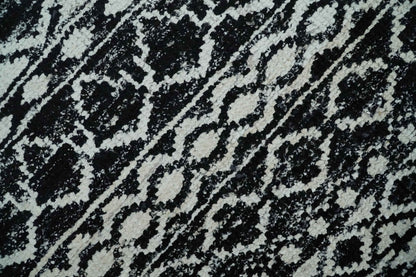 Hand Knotted Black and Ivory Modern Contemporary Tribal Trellis Recycled Silk Area Rug.