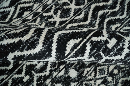Hand Knotted Black and Ivory Modern Contemporary Tribal Trellis Recycled Silk Area Rug.