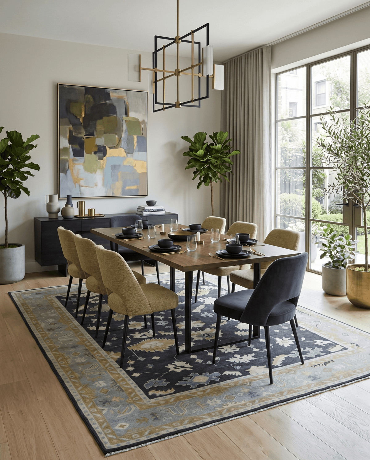 Hand Knotted Black, Beige and Silver Traditional Oushak Wool Rug.