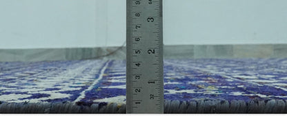 Hand Knotted Blue and Ivory 8x10 Southwestern Tribal Trellis Recycled Art Silk Area Rug.