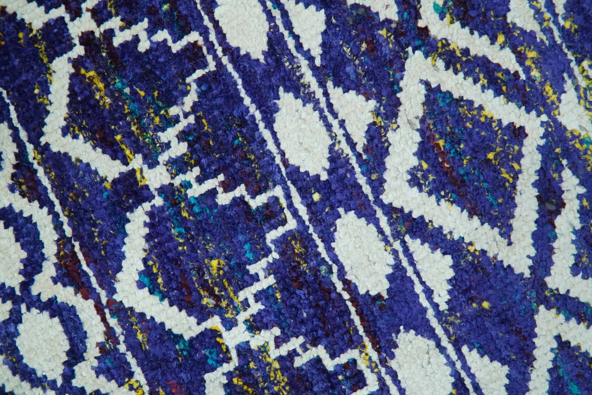 Hand Knotted Blue and Ivory 8x10 Southwestern Tribal Trellis Recycled Art Silk Area Rug.