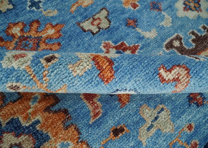 Custom Made Hand Knotted Blue and Ivory Traditional Turkish Oushak Design Wool Rug.