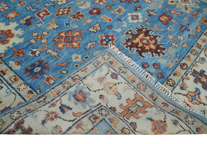 Custom Made Hand Knotted Blue and Ivory Traditional Turkish Oushak Design Wool Rug.
