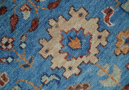 Custom Made Hand Knotted Blue and Ivory Traditional Turkish Oushak Design Wool Rug.
