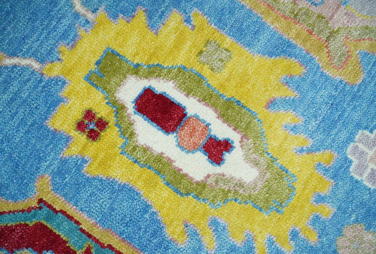 Blue and Ivory Traditional Oushak Hand Knotted Wool Area Rug.