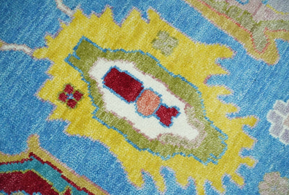 Blue and Ivory Traditional Oushak Hand Knotted Wool Area Rug.