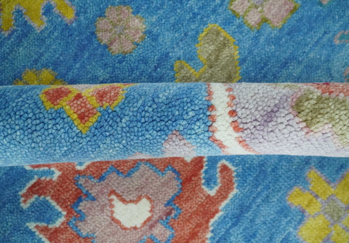 Blue and Ivory Traditional Oushak Hand Knotted Wool Area Rug.