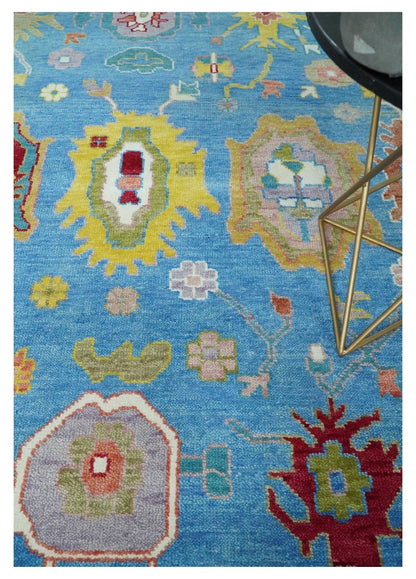 Blue and Ivory Traditional Oushak Hand Knotted Wool Area Rug.