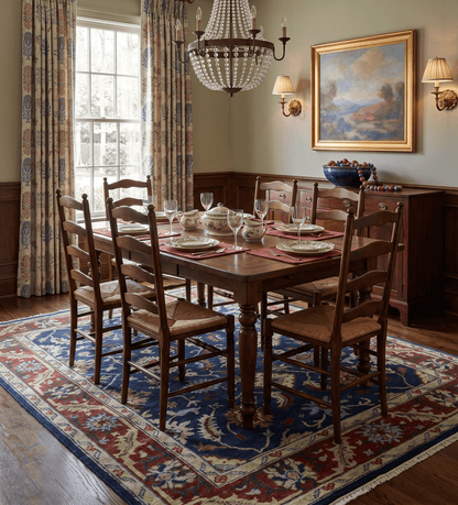 Hand Knotted Blue and Maroon Traditional Oriental Oushak Custom Made Wool Area Rug.
