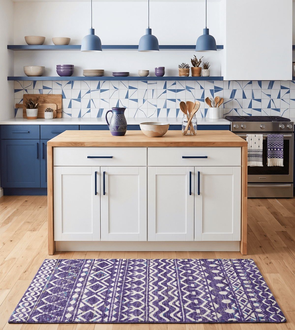 Hand Knotted Blue and White Modern Contemporary Southwestern Tribal Trellis Recycled Silk Area Rug | OP6.