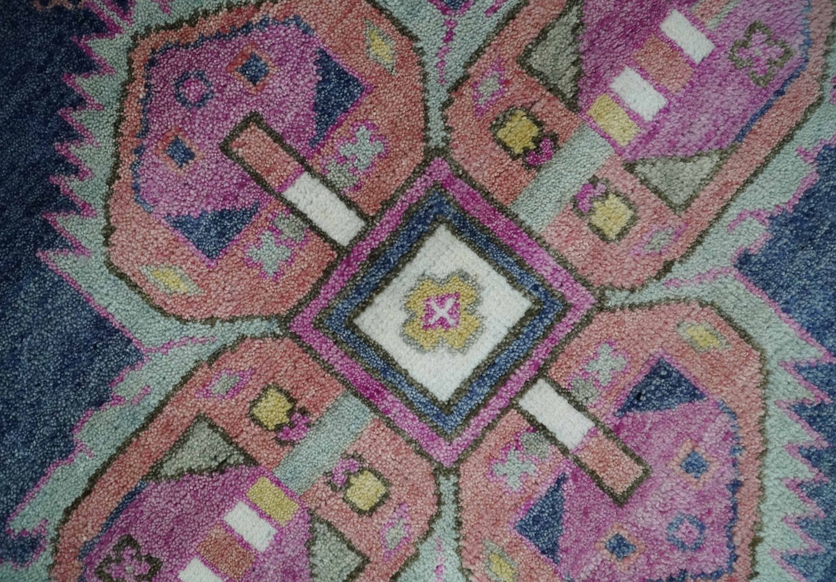 Hand Knotted Blue, Silver and Pink Traditional Heriz Serapi Wool Rug, Living Room and Bedroom Rug.