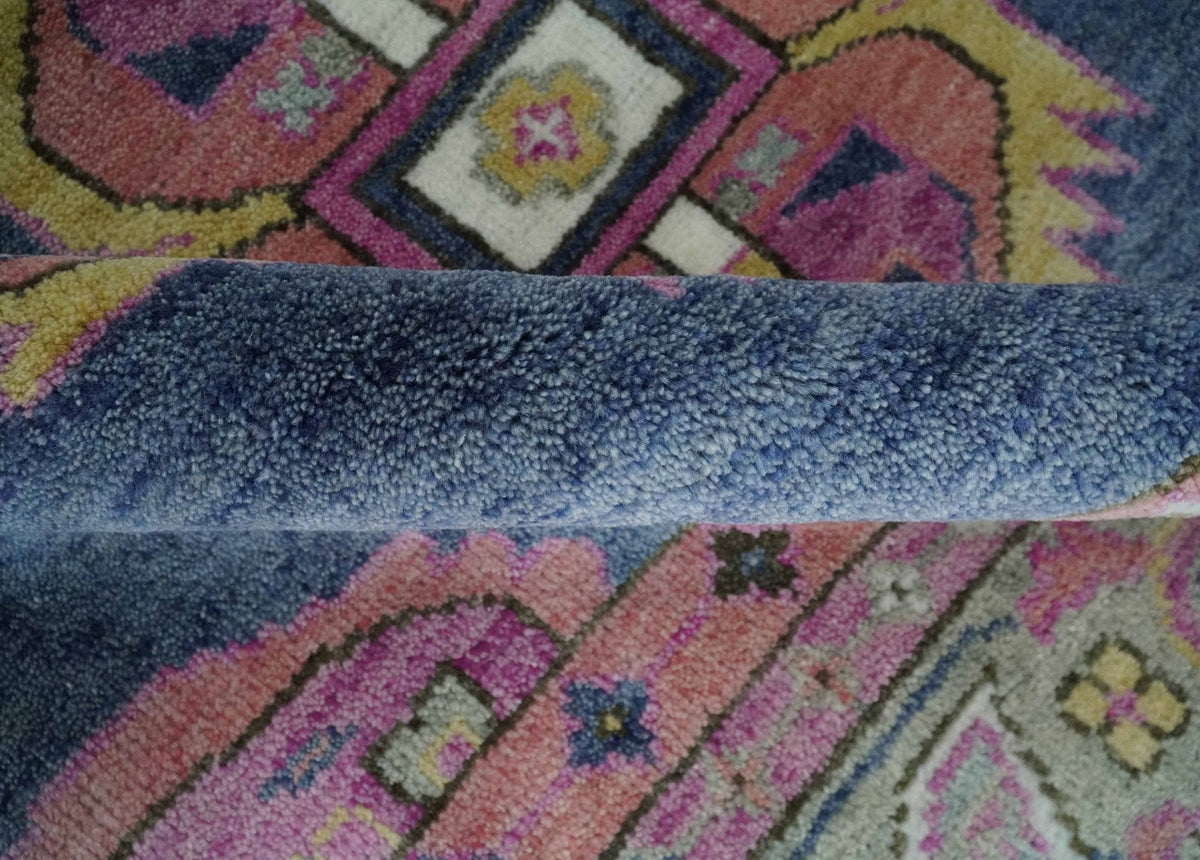 Hand Knotted Blue, Silver and Pink Traditional Heriz Serapi Wool Rug, Living Room and Bedroom Rug.