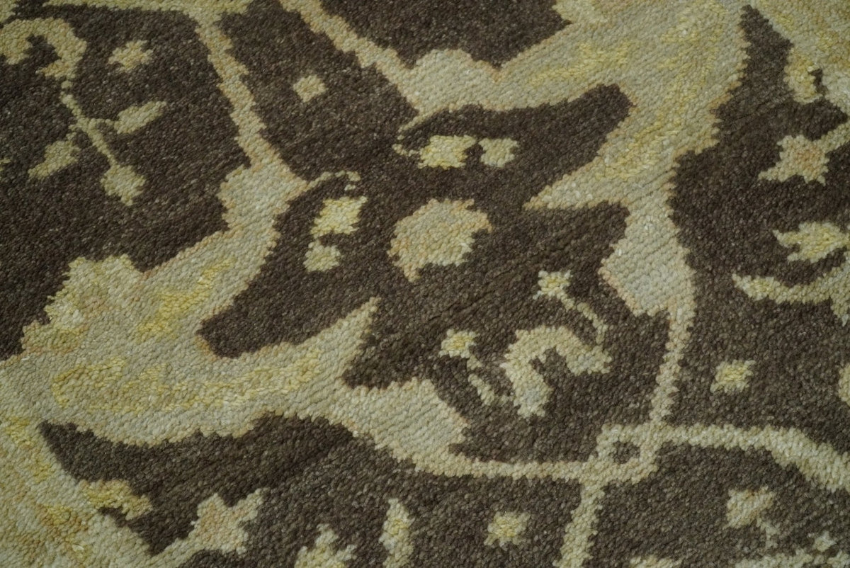 Traditional Oushak Brown and Beige Hand Knotted Wool Area Rug.