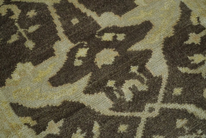 Traditional Oushak Brown and Beige Hand Knotted Wool Area Rug.