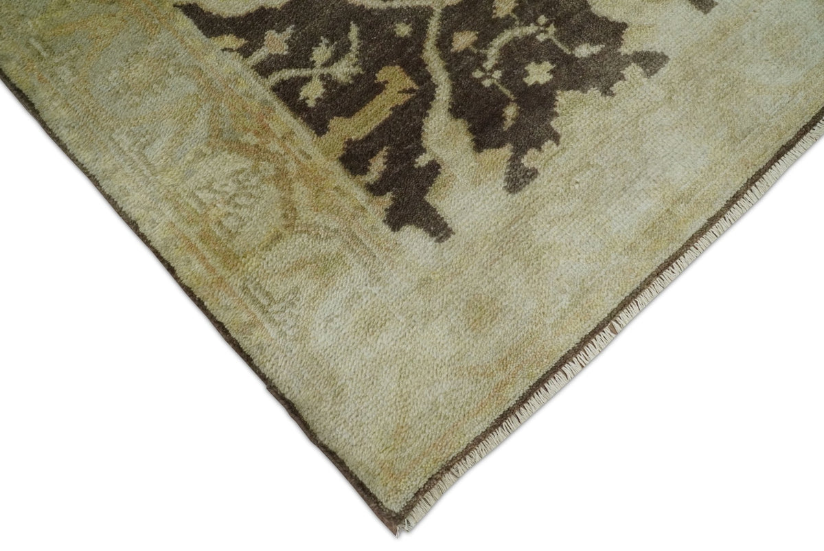 Traditional Oushak Brown and Beige Hand Knotted Wool Area Rug.