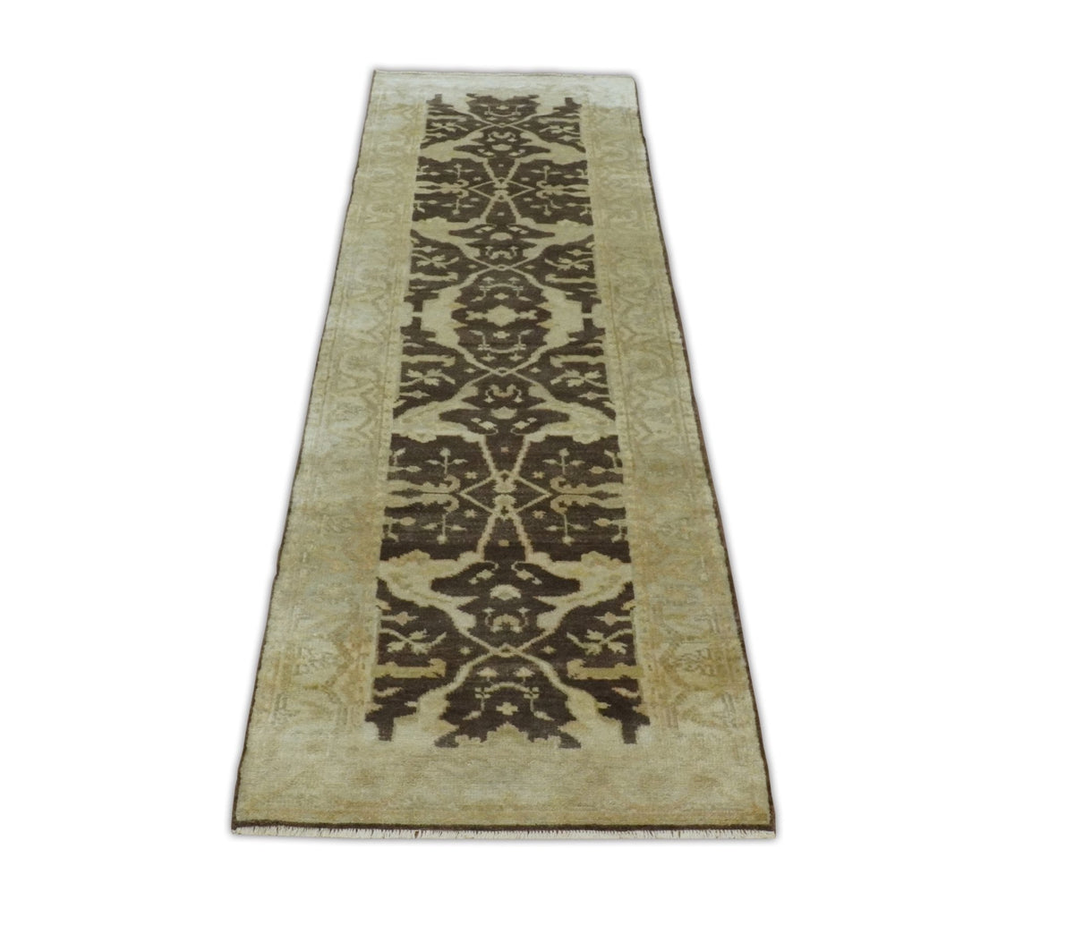 Traditional Oushak Brown and Beige Hand Knotted Wool Area Rug.