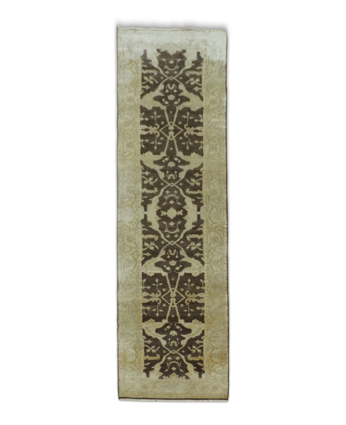 Traditional Oushak Brown and Beige Hand Knotted Wool Area Rug.
